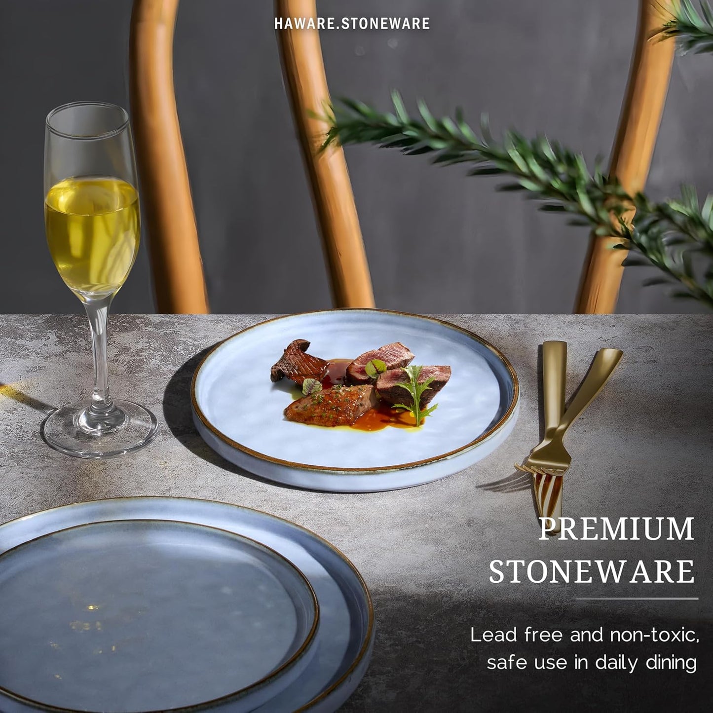 HaWare Stoneware Plates Set of 6, 7.9" Salad Plates, Reactive Glaze Ripple Ceramic Dish Set for Appetizer, Dessert, Scratch Resistant, Small Dinner Plate, Microwave and Dishwasher Safe, Reactive Blue