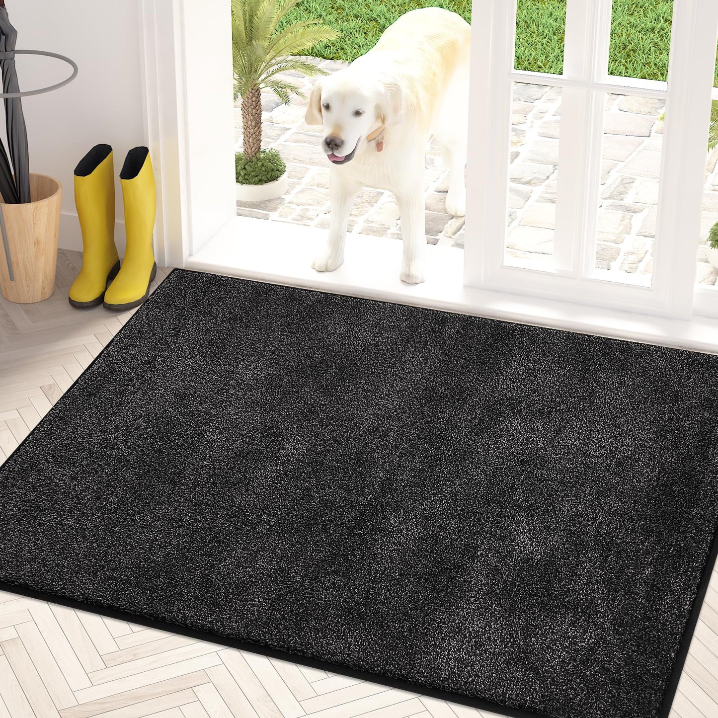 PURRUGS Dirt Trapper Door Mat 31.5" x 47", Non-Slip Machine Washable Entry Rug, Shoe Scraper, Dog Doormat, Super Absorbent Welcome Mat for Front & Back Door, Muddy Shoes & Paws, Charcoal