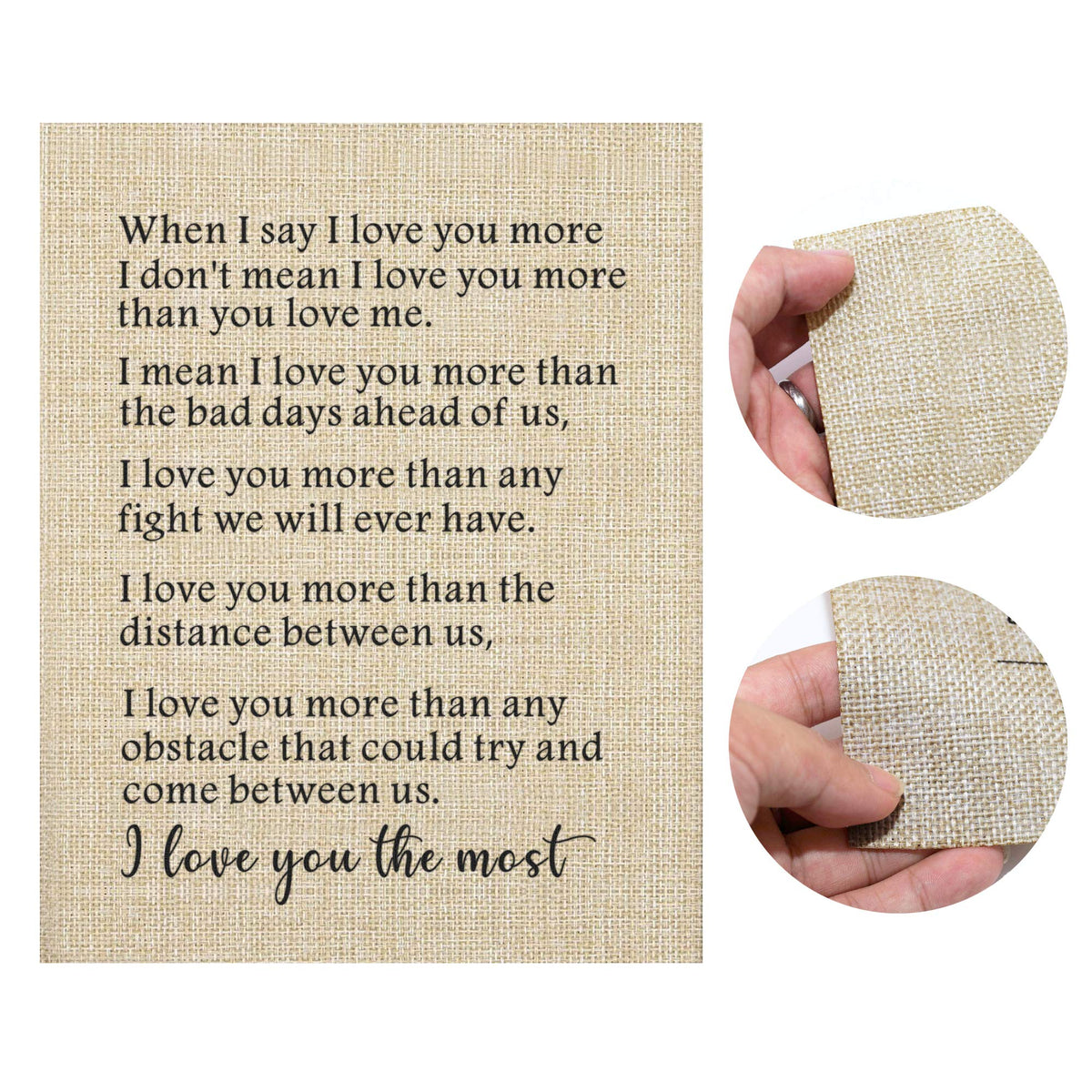 Corfara Framed Burlap Print, 11" W x 13" H, Anniversary & Birthday Gifts for Him & Her, I Love You The Most, Valentine & Deployment Gift