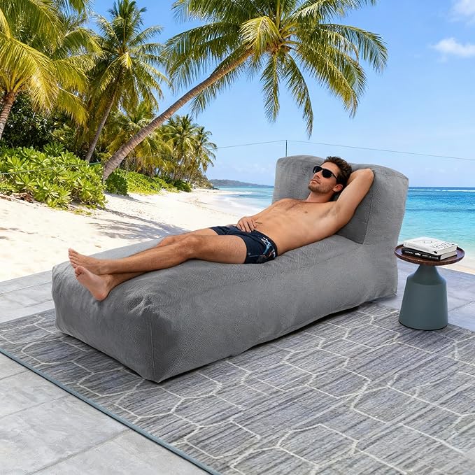 OPEAK Outdoor Bean Bed Chair Sun Lounger, Outdoor Couch Sofa for Patio & Pool, Foam Filling Day Bed Furniture, Comfy Lazy Sofa for Outside, Water-Resistant Seating Lounge Chair, Charcoal Gray