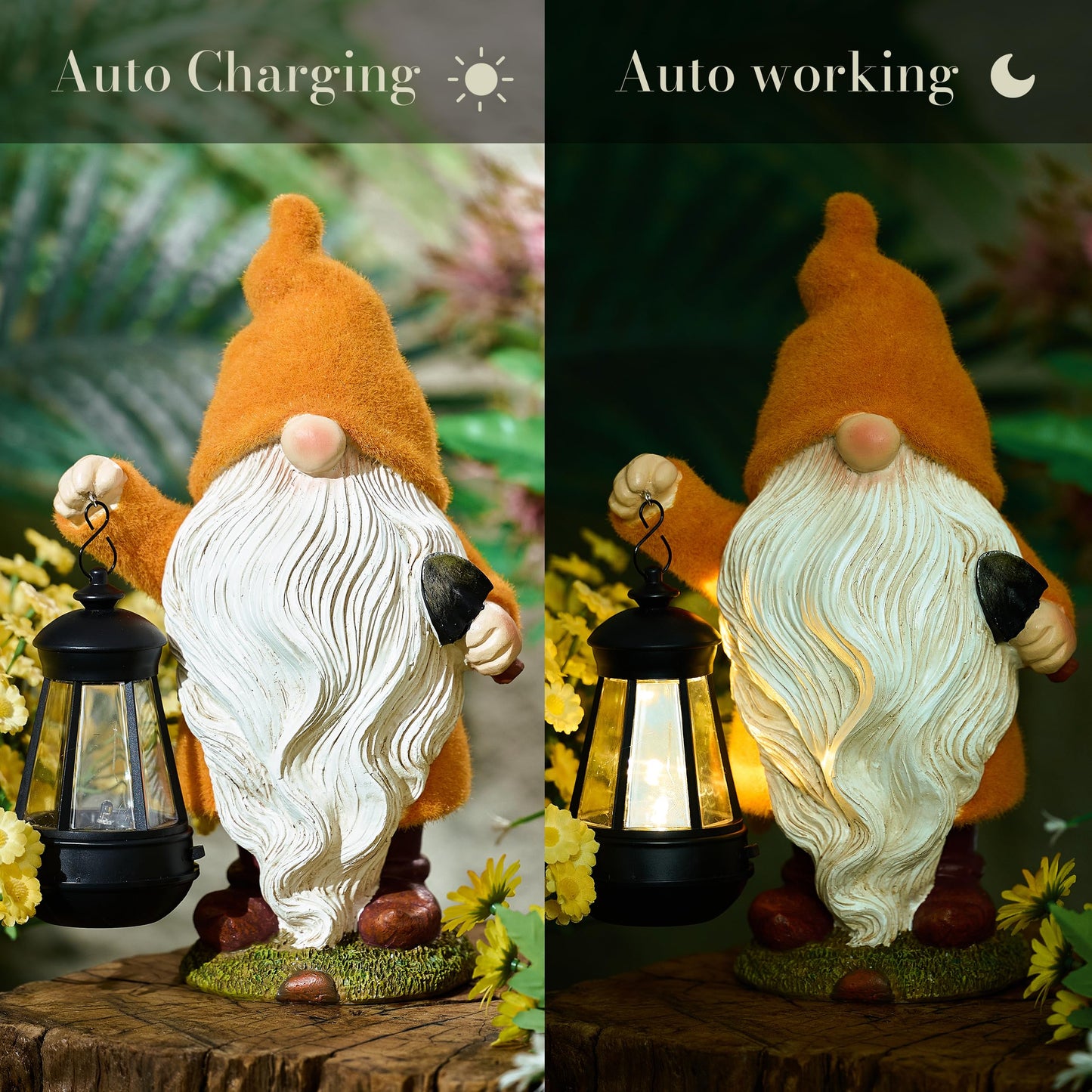 TERESA'S COLLECTIONS Fall Decor, Fall Gnome Decor, Autumn Garden Gnomes Holding Lantern with Solar Lights,Waterproof Resin Fall Decor Outdoor, Fall Gifts Outdoor/Indoor,8"