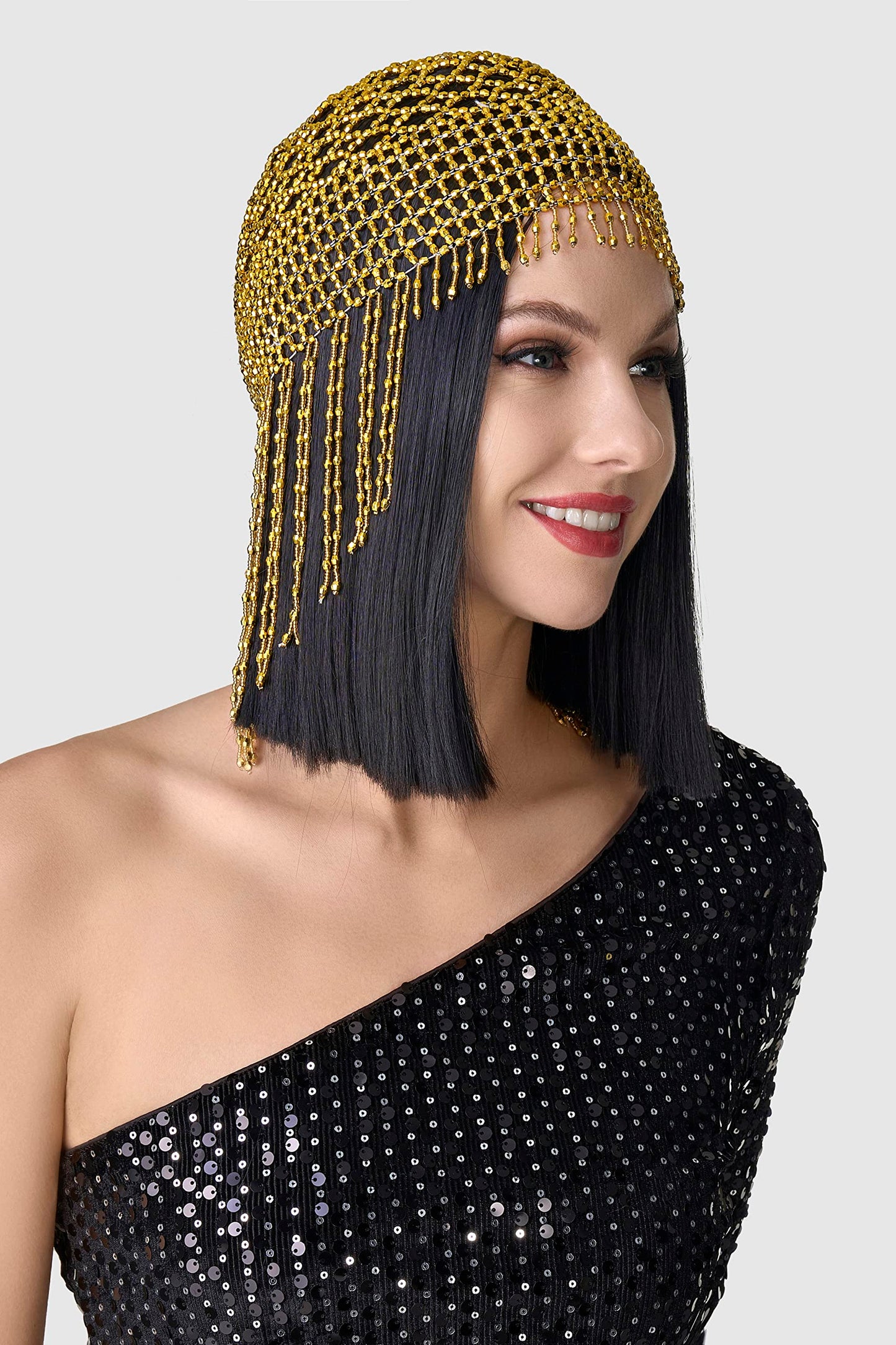 BABEYOND 1920s Beaded Cap - Roaring 20s Flapper & Cleopatra Headpiece for Gatsby Themed Party