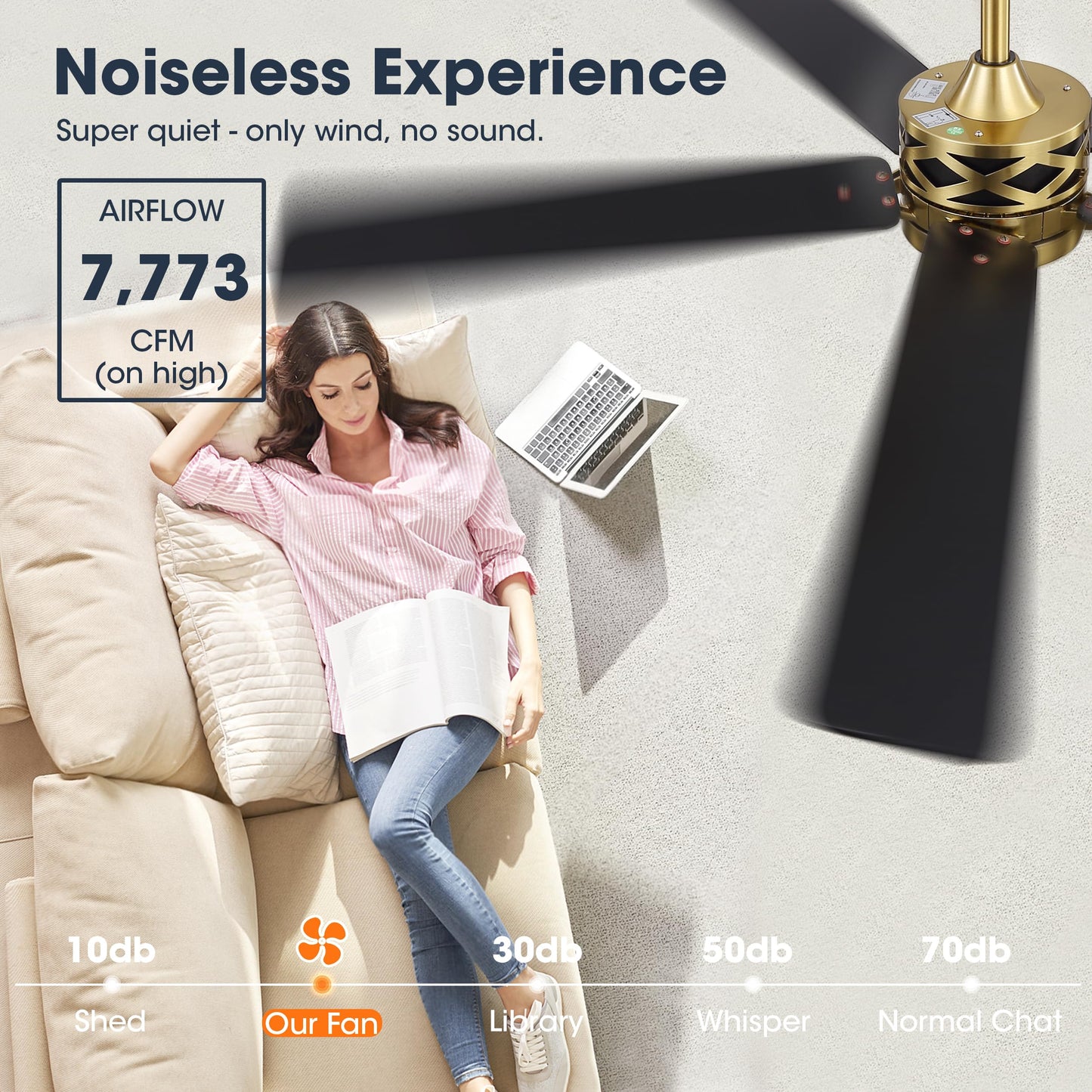 WINGBO 60" Smart Ceiling Fan with Lights and 3 Downrods, 5 Plywood Blades, 6 Speeds Reversible DC Motor, Works with Alexa and Google Assistant, 3CCT Dimmable LED Large Ceiling Fans, Brass and Black