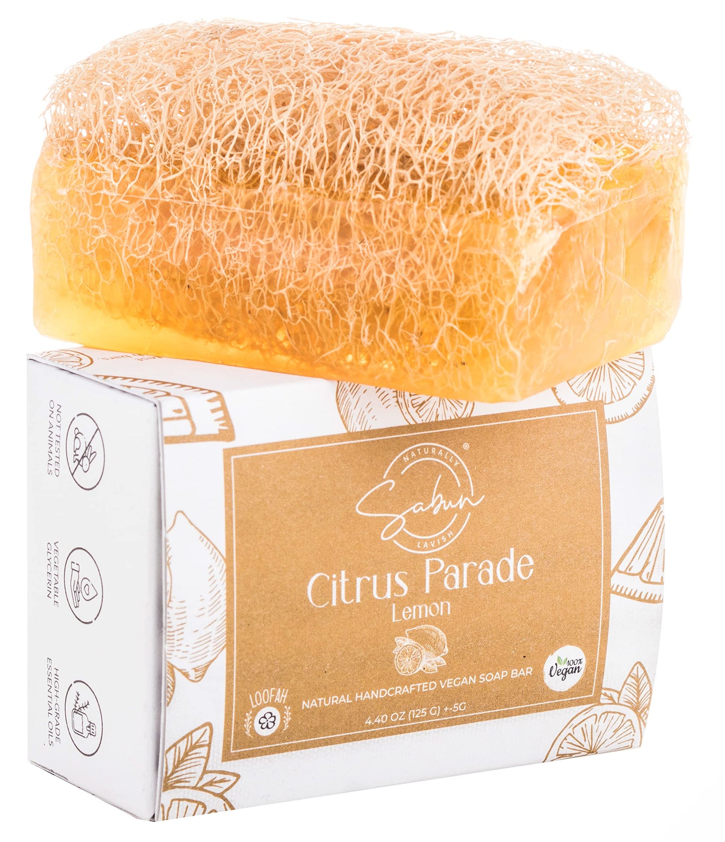 SABUN CO. Lemon Soap - Lemon Oil Loofah Soap - Natural, Handmade, Moisturizing, Exfoliating Luffa Soap | Face & Body Scrub Bar |