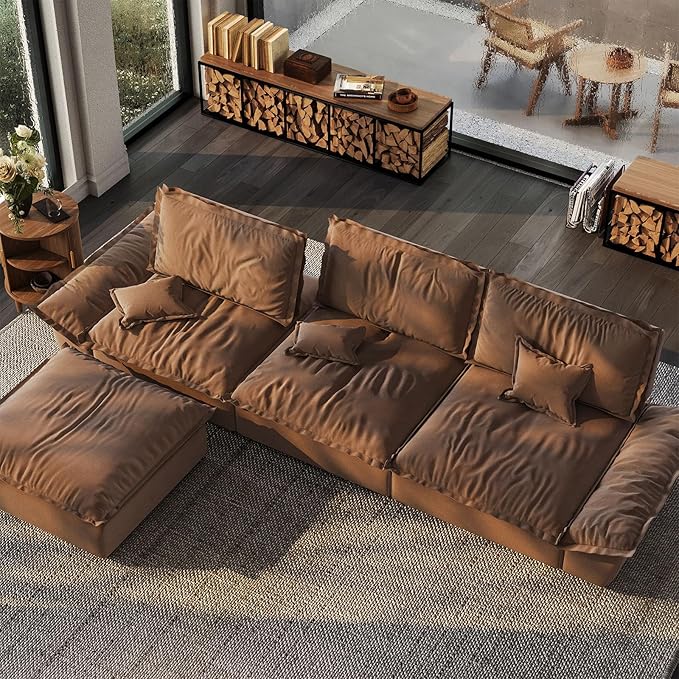 POVISON Oversized Modular Sectional Sailboat Sofa for Living Room with Adjustable Backrest Sectional Couches Large Deep Sofa Set 3 Seats Big with Ottoman Comfy Cloud Couch for House Office