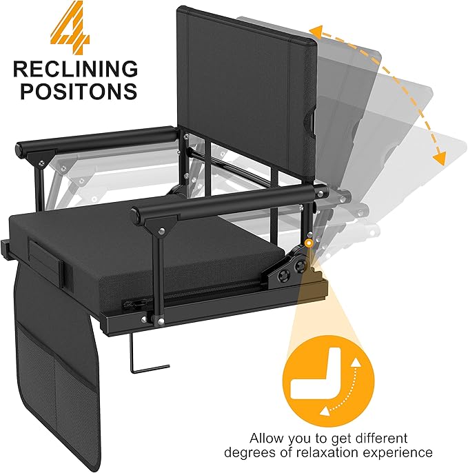 Stadium Seats for Bleachers with Back Support, 600 Lbs Rated with Lightweight Soft Comfort Cushion, Stadium Seating for Bleachers with Adjustable Back Support and Shoulder Strap (Black)