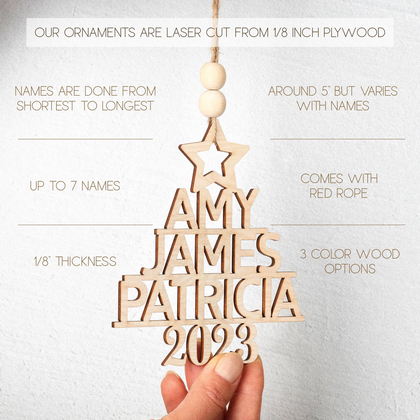Lily's Atelier Family Tree Ornament Personalized w/Name - Up to 7 Names 2023 Christmas Xmas Ornaments Keepsake for Relatives, Custom Family, Shaped