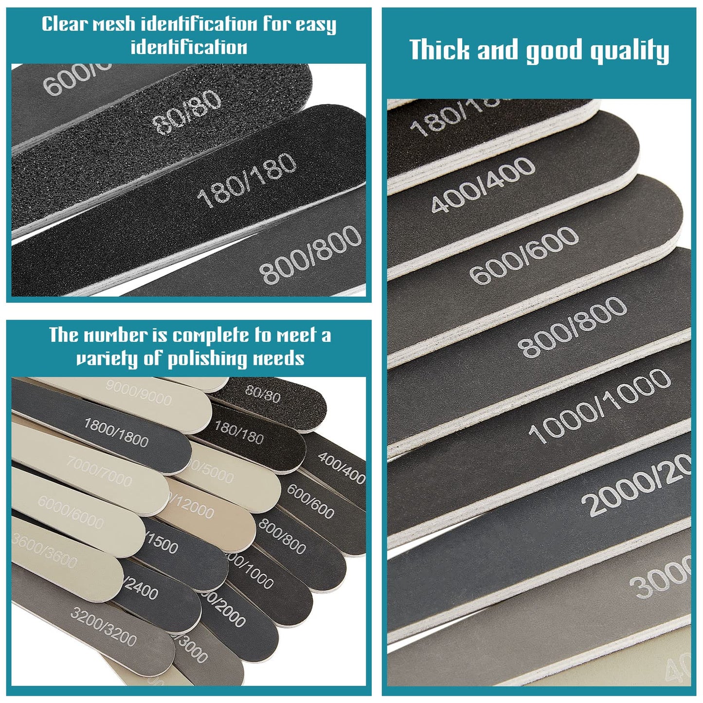 Honoson 20 Pcs Sanding Sticks for Plastic Models 3D Print Polishing Sticks Assorted Metal and Wood Sanding Tools Accessory for Model Craft Amateur Beginner(Low Grits and High Grits,Water Drop Style)