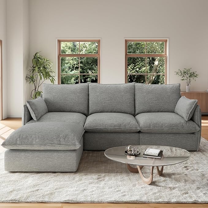 Forest aesthetics 94.5" L Shape Cloud Modular Sectional,4 Seater Waterproof High Backrest Sectional Sofas,Down Filled Modular Couch with Removable Washable Cover for Living Room,Dark Gray