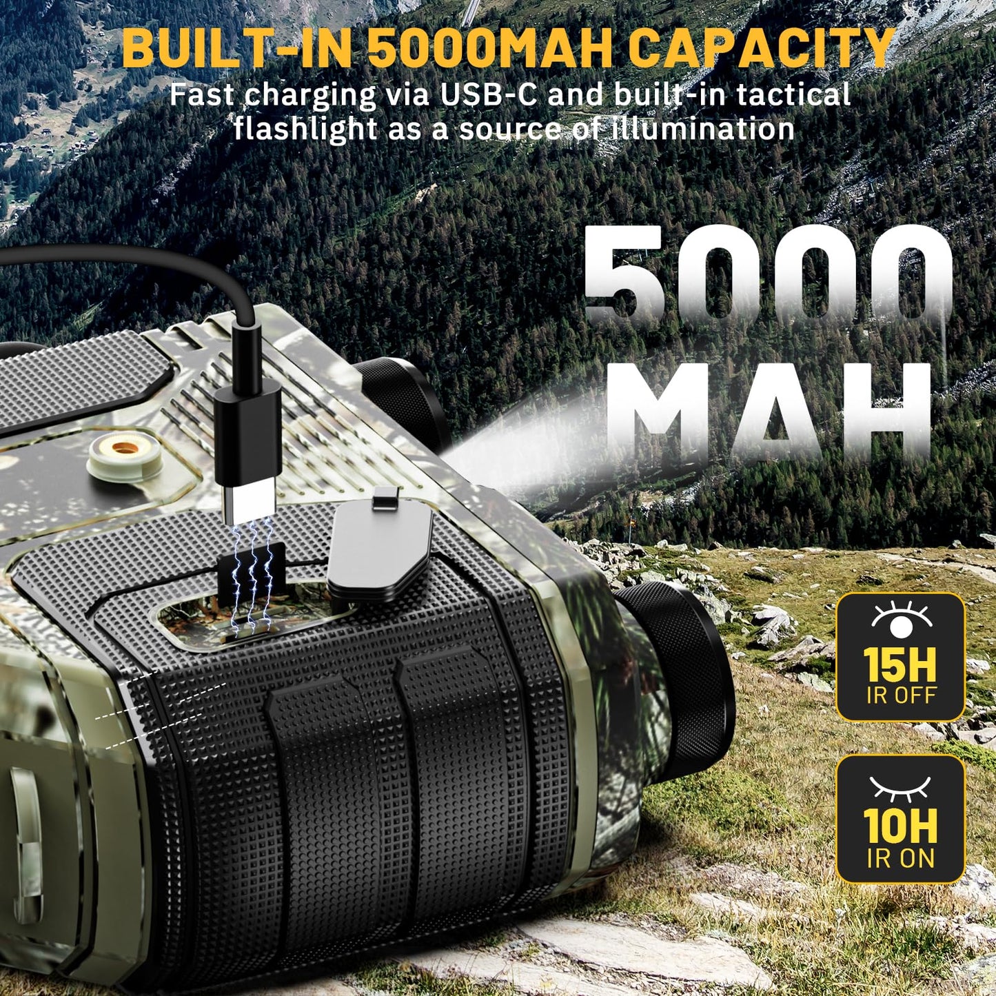 WOSPORTS 4K Night Vision Goggles with 1300FT Range, 8X Digital Zoom, 32GB Card, 15H Rechargeable Battery – Camo Design for Camping, Ideal Gift for Men