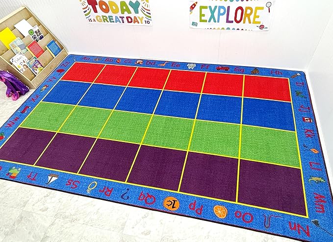 KIDCARPET.COM ABC Rainbow Seating Classroom Rug with 24 Seats, 7'6" x 12' Rectangle, Educational Classroom Rug, Kids Learning Play Mat | Area Rug for Bedroom or Playroom
