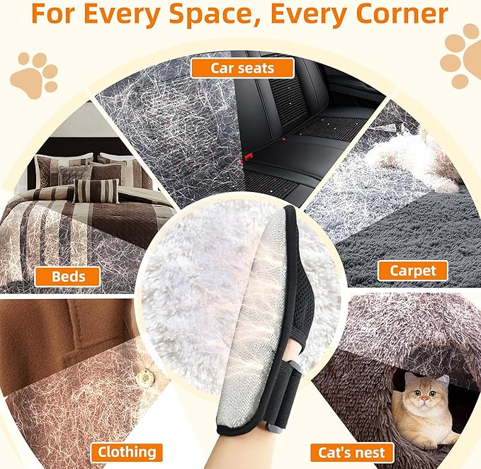 Pet Hair Remover Glove for Cats & Dogs, Patented Adjustable Strap, Reusable Five-Finger Grooming Glove, Non-Slip Fit, Removes Pet Hair from Couch, Carpet, Laundry & Car Seat