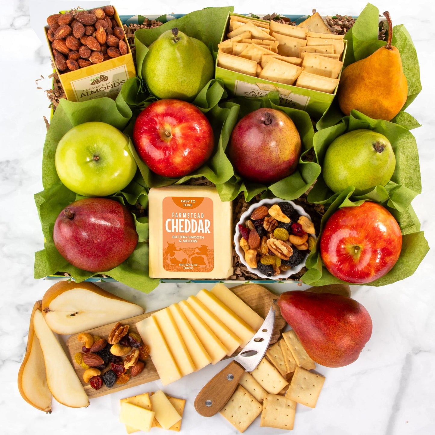 A Gift Inside Fruitfully Classic Happy Birthday Fresh Fruit Basket with Cheese and Nuts