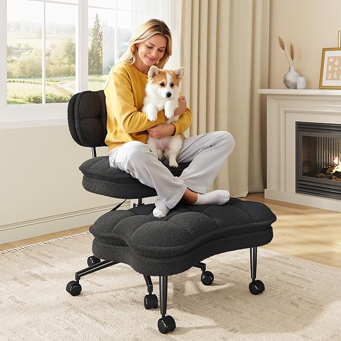 Cross Legged Office Chair, Criss Cross Desk Chair ADHD Meditation Kneeling Seat with Height Adjustable Seat for ADHD,Relaxation, Home Office,Black