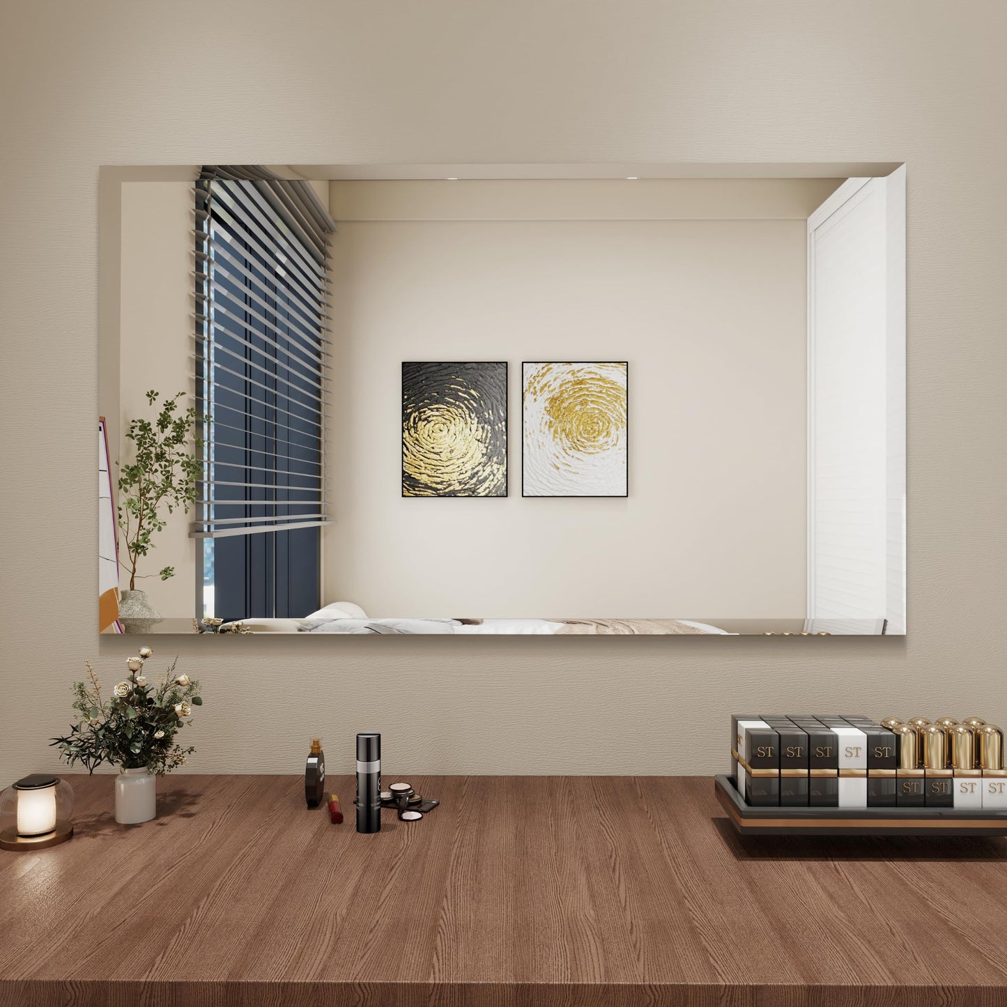 Rectangular Beveled Bathroom Mirrors, 36X48 inch Square Frameless Mirror, Rectangular Frameless Bathroom Mirror，Beveled Bathroom Mirror。