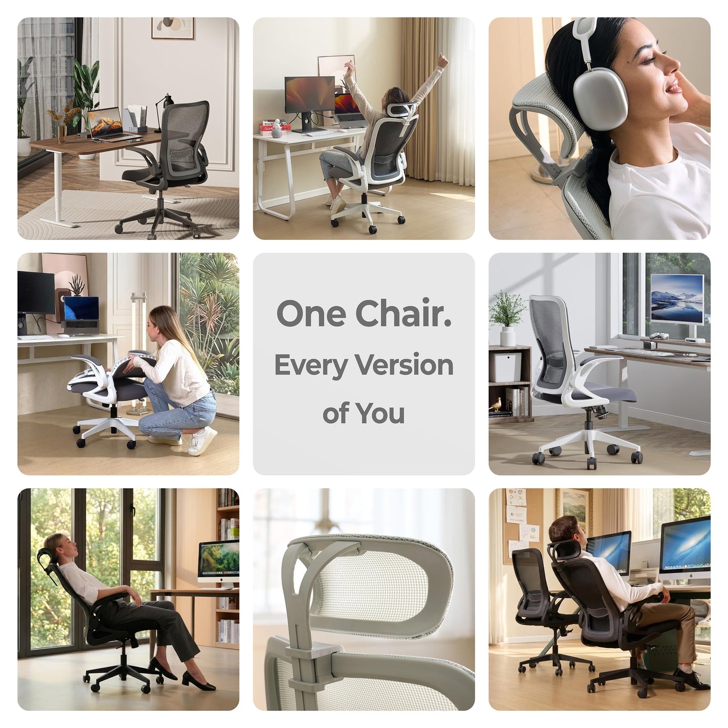 Tervo Model U | Folding Office Chair for Small Spaces | Gaming Chair for Adults & Kids | Ergonomic Mesh Computer Chair for Bedroom | Foldable Desk Chair for Home Work (Midnight Black Headrest)