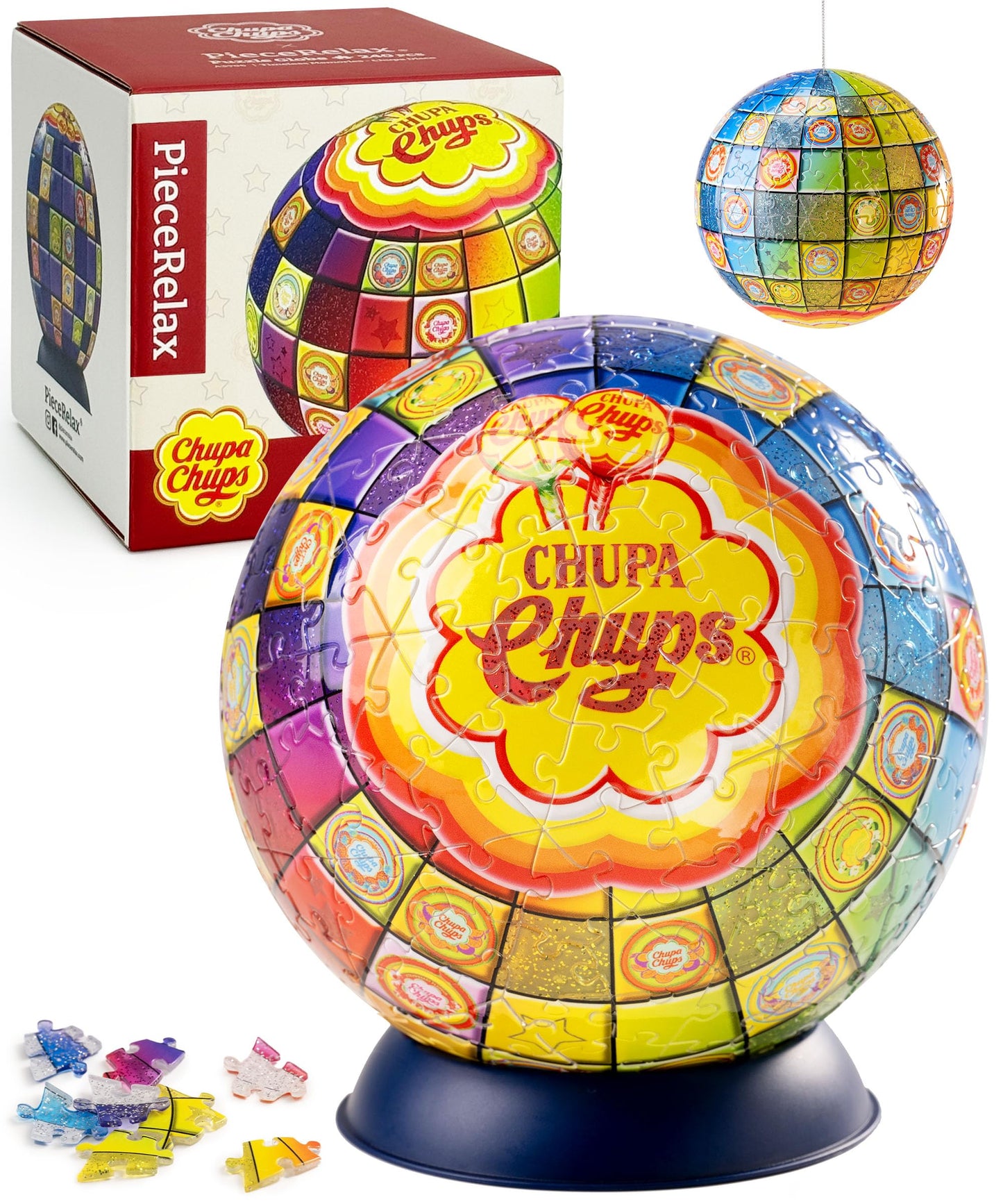Chupa Chups X PieceRelax 3D Puzzle Ball 6-inch 240 Pieces - Timeless Memories - Chupa Disco Unique Gift & Home Décor with Curved Plastic Puzzle Pieces [A3905]