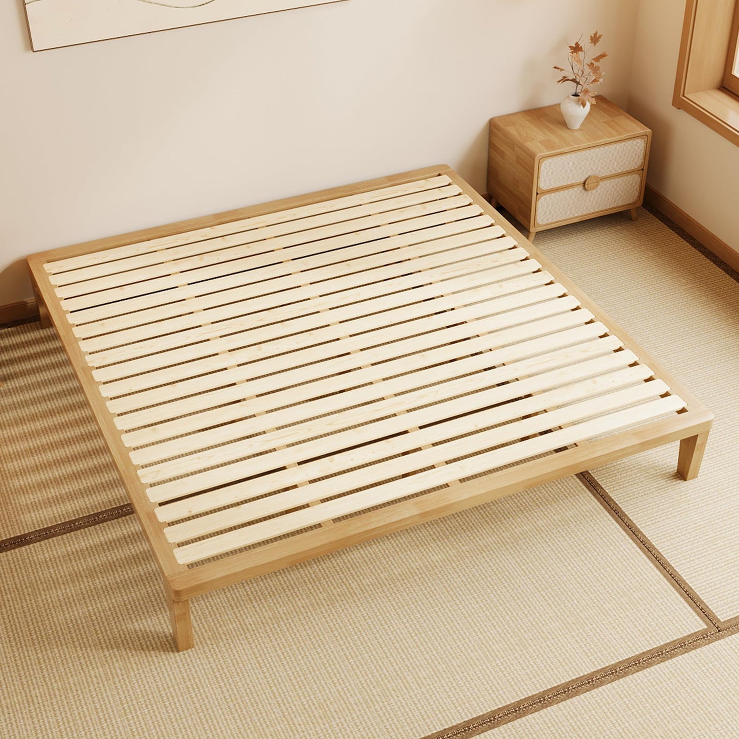 IOTXY California-King Platform Bed Frame - 12 Inch Solid Wood Mattress Foundation Base with Heavy-Duty Support Slats & Legs, Rubberwood California King Size Bedframe