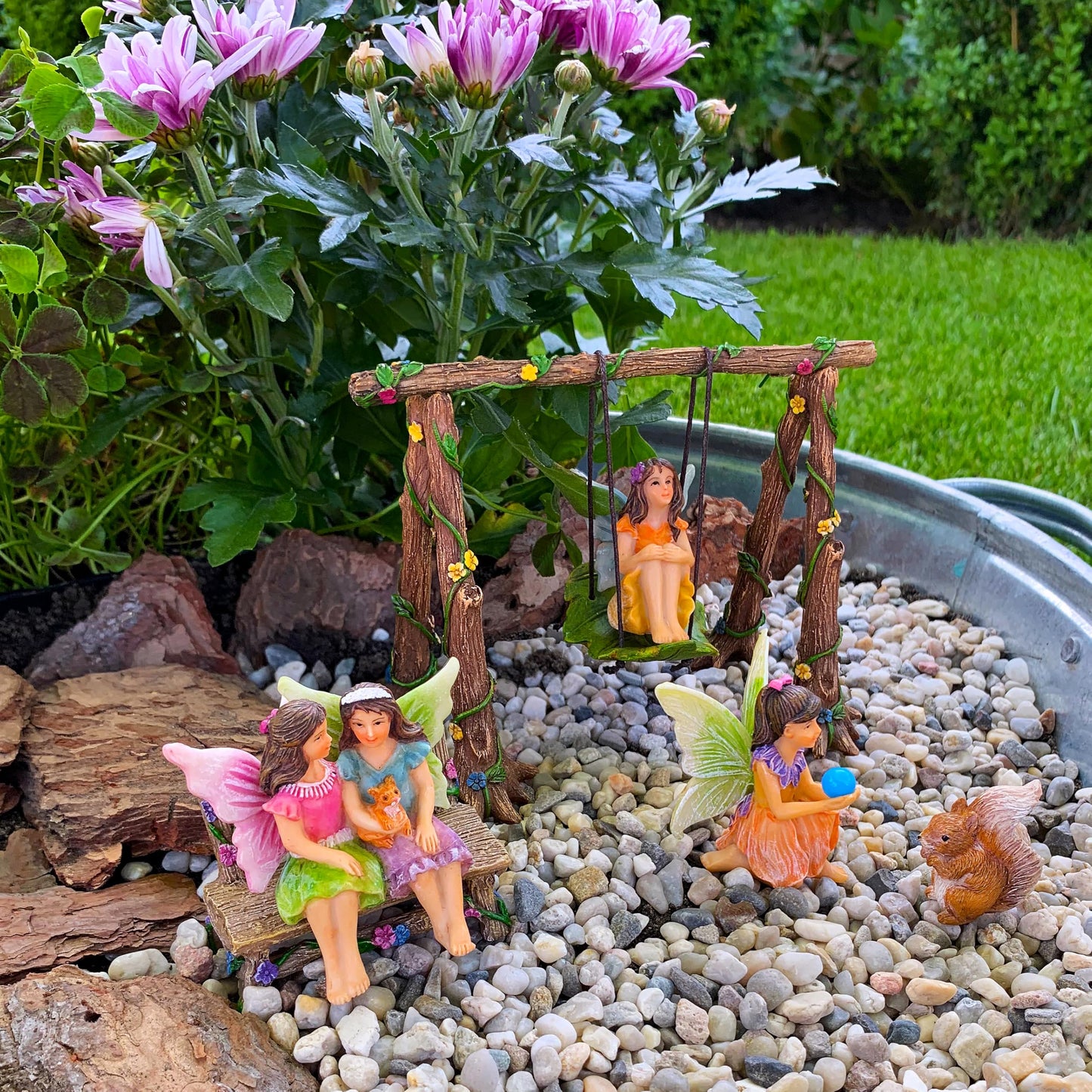 Mood Lab Fairy Garden - Accessories Kit with Miniature Figurines - Swing Set of 6 pcs - for Outdoor or House Decor