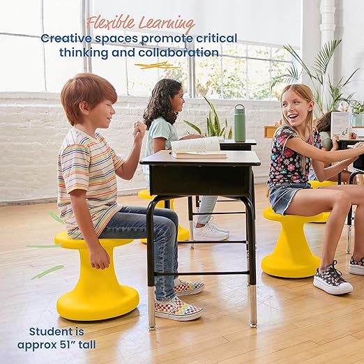 ECR4Kids Twist Wobble Stool, 14in Seat Height, Active Seating, Yellow