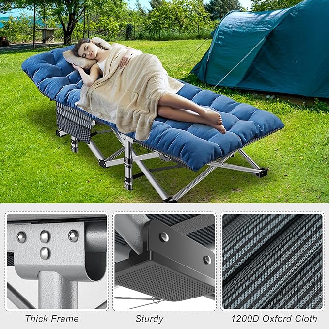 ABORON XXL Camping Cot for Adults 900LBS - 78"×32" Oversized Folding Bed with Mattress Pad, Heavy Duty 1200D Oxford Outdoor Cot with Carry Bag