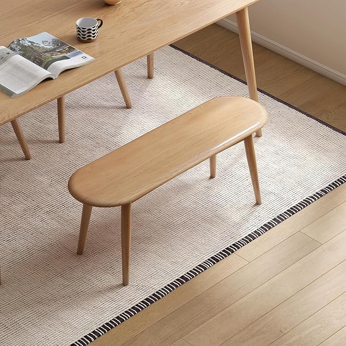 Vadisun 100% Solid Oak Wood Dining Bench, 39.5'' Entryway Bench Ottoman End of Bed Benches with Rounding Corner Design for Kitchen Dining Room Living Room Bedroom, Natural