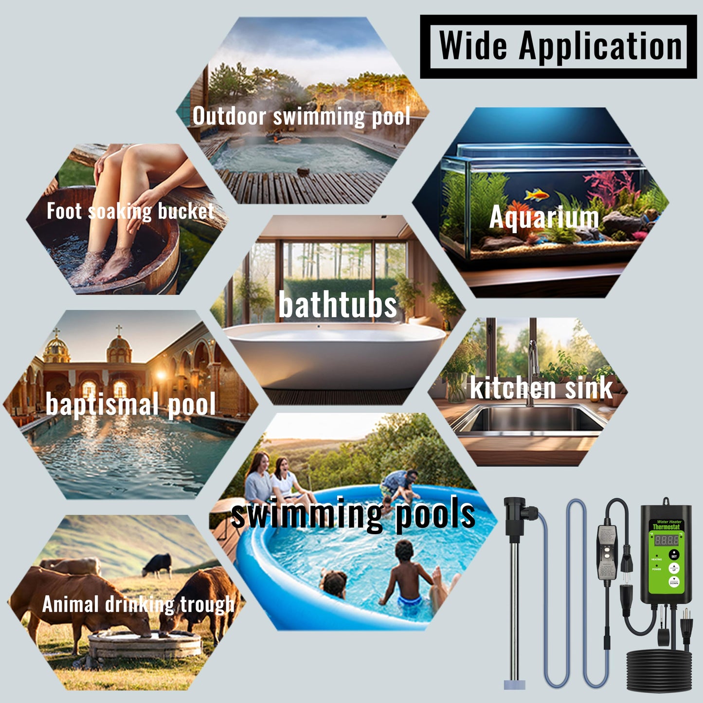 LINGLONGTEMP 1500W Titanium Submersible Portable Electric Hot Tub & Pool Immersion Water Heater with GFCI and Temp Control for Baptistry, Bathtub, Baptismal, Sap, Above Ground Pool and Inflatable Pool