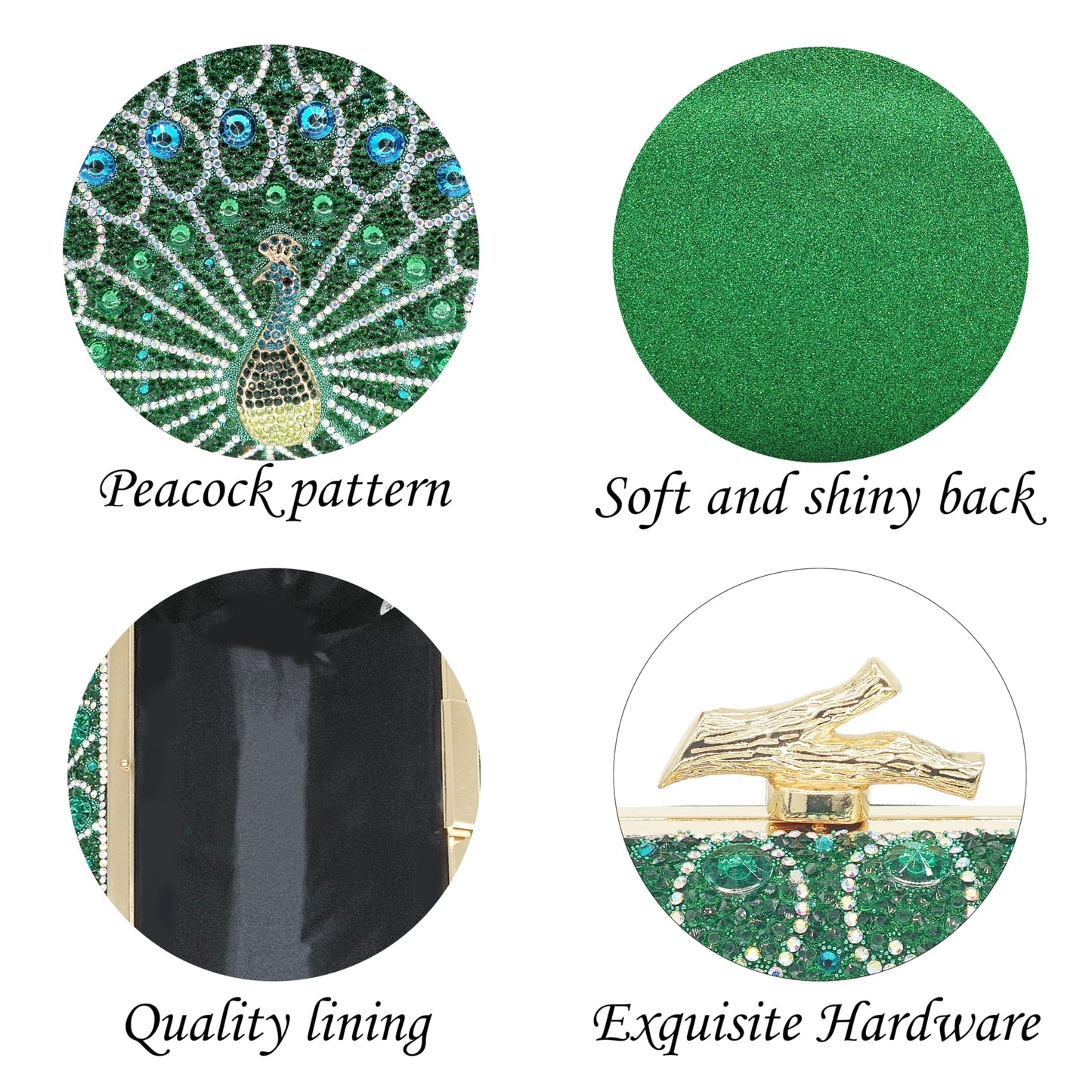 MAIRLOM Rhinestone Clutch Purses for Women Evening Wedding Formal - Round Pearl Clasp Handbag - Crystal Diamond Bag(Square Peacock Green)