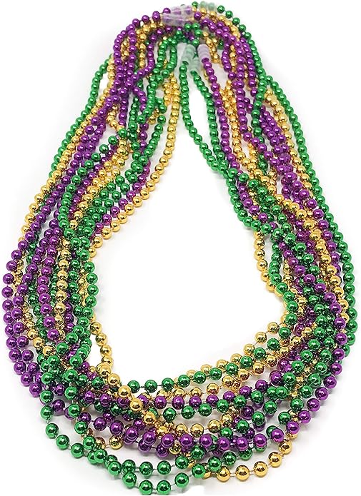 Podzly 144 Mardi Gras Beads Necklace Bulk Assortment - 33" Metallic, Bead Necklaces for Party - Dazzling Beads Necklaces f...