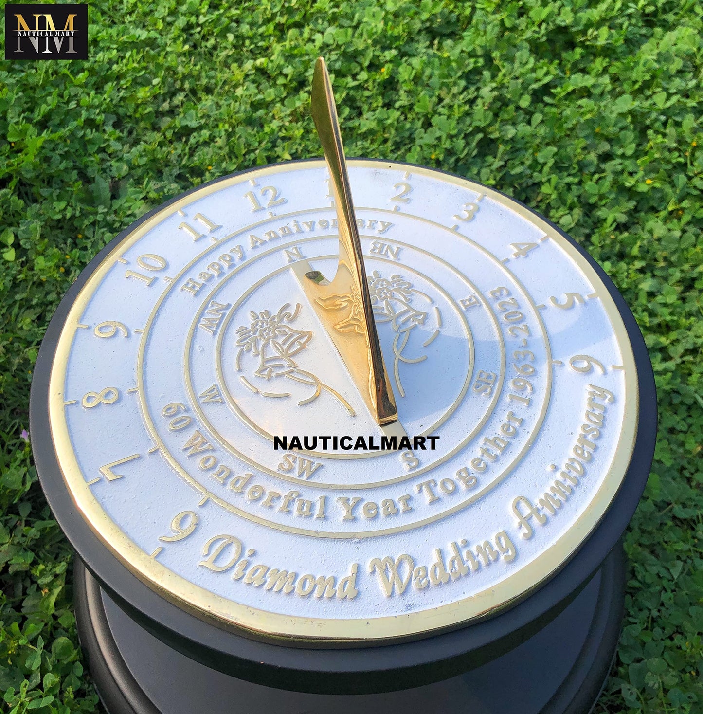 NauticalMart 60th Diamond Wedding Anniversary Sundial Gift for Parents, Grandparents, Friends, Husband or Wife, Couples, Him & Her Unique Marriage Present 2023 (60th Anniversary)