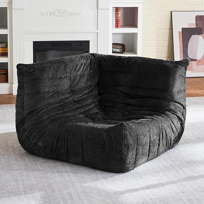 HABUTWAY Bean Bag Chair, Memory Foam Bean Bag Chairs for Adults, Fireside Corner Chair Lazy Floor Corner Sofa for Living Room, Bedroom, Dorm, Office (Black)