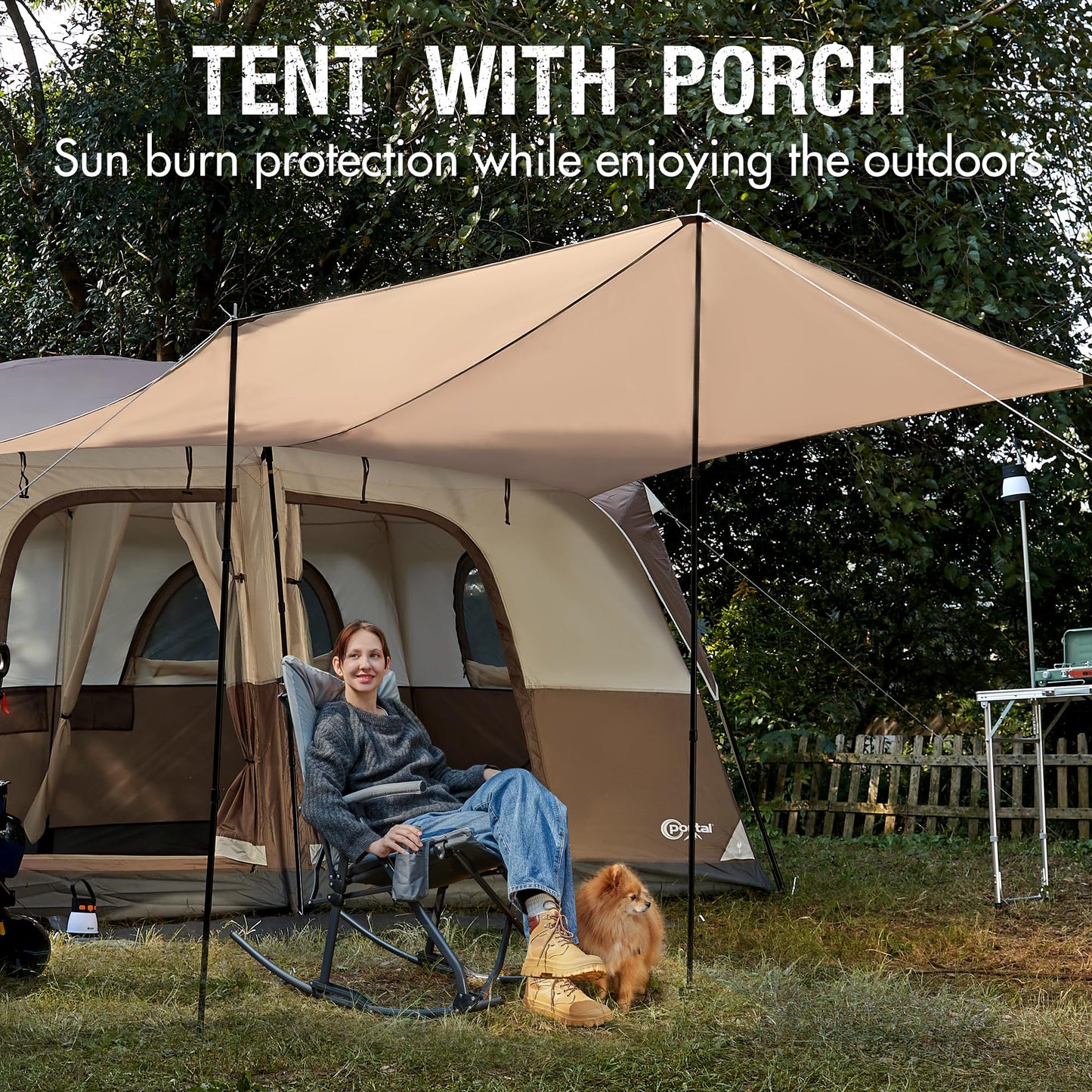 PORTAL Camping Tent, 10 Person Instant Cabin Tent with Rainfly, Large Mesh Windows & Upgraded Ventilation, Portable Big Tents with Carry Bag for Family Outdoor, Backpacking, Hiking, Brown