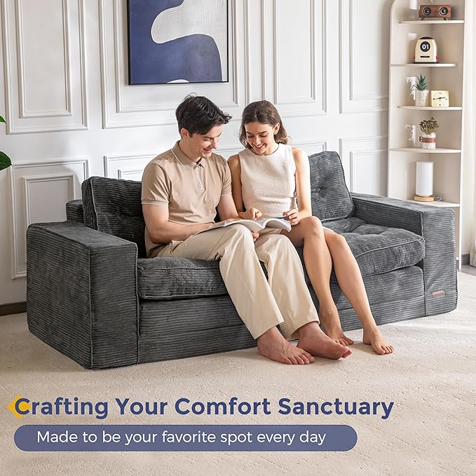 MAXYOYO Convertible Sofa Bed, Pull Out 3 Seater Sleeper Sofa, 2 in 1 Folding Couch Bed, Fold Out Floor Couch with Pillows for Living Room Bedroom Lounge, Dark Grey