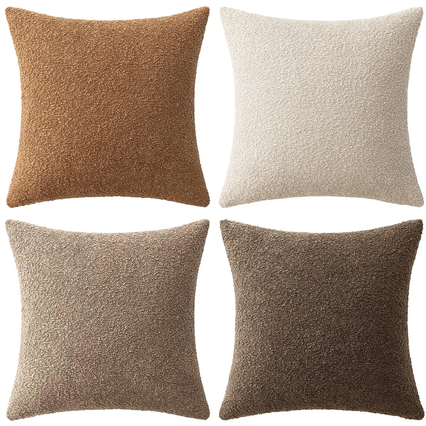 MIULEE Pack of 4 Decorative Textured Boucle Throw Pillow Covers 18x18 Inch Neutral Brown Accent Solid Pillow Cases Couch Cushion Covers for Fall Modern Farmhouse Boho Chair Sofa Bed Room Home Decor