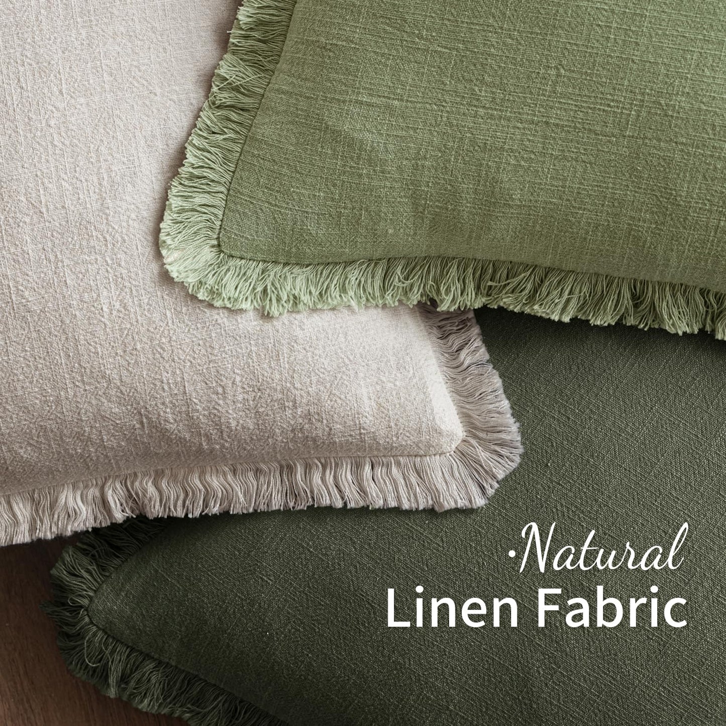 MIULEE Decorative Throw Pillow Covers Neutral Fringe Throw Pillows Set of 2 Rifle Green Boho Farmhouse Cushion Covers with Tassels for Couch Sofa Bed Living Room Spring Home Decor 20x20 Inch