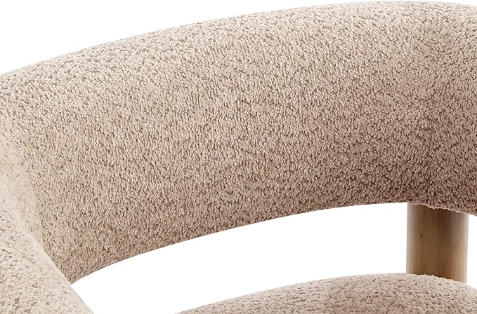 Christopher Knight Home Carly Low Profile Accent Chair, Round Backrest Side Chair, Living Room Armchair with Boucle Fabric Cushion, Comfy Reading Chair for Bedroom, Wooden Single Lounge Sofa, Wheat