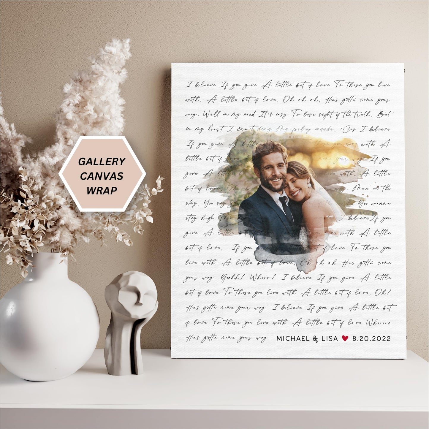 Personalized Song Lyrics Wall Art - Custom Wedding Photo Couples - Anniversary Wedding Gift for Him or Her - Song Lyrics - Valentines Gift for Wife or Husband - Canvas and Framed Options