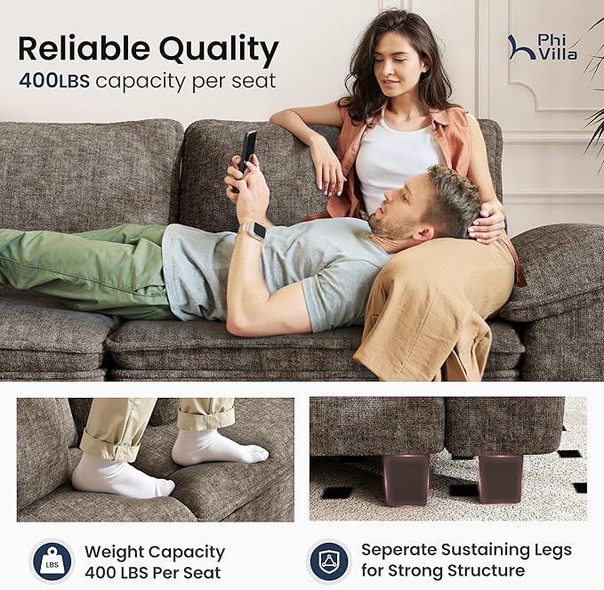 PHI VILLA Cloud Modular Couches Sets, 2 Pieces Sectional Loveseat Sofa Set, 4-Seater Comfy Couch for Living Room Apartment, Chenille Fabric, Smoky Grey