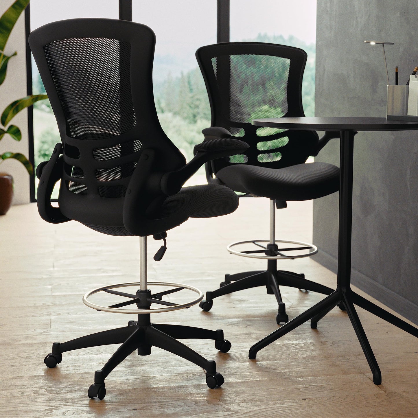 Flash Furniture Kelista Mid-Back Swivel Office Chair with Adjustable Seat Height, Ergonomic Mesh Desk Chair with Flip-Up Armrests, Black