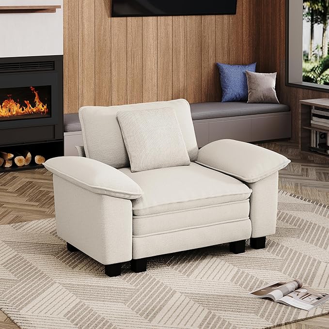 MIXPATIO 53.5" Cloud Modular Sectional Single Sofa, Deep Seat Armchair with Plush Chenille & Removable Arms for Living Room, Beige