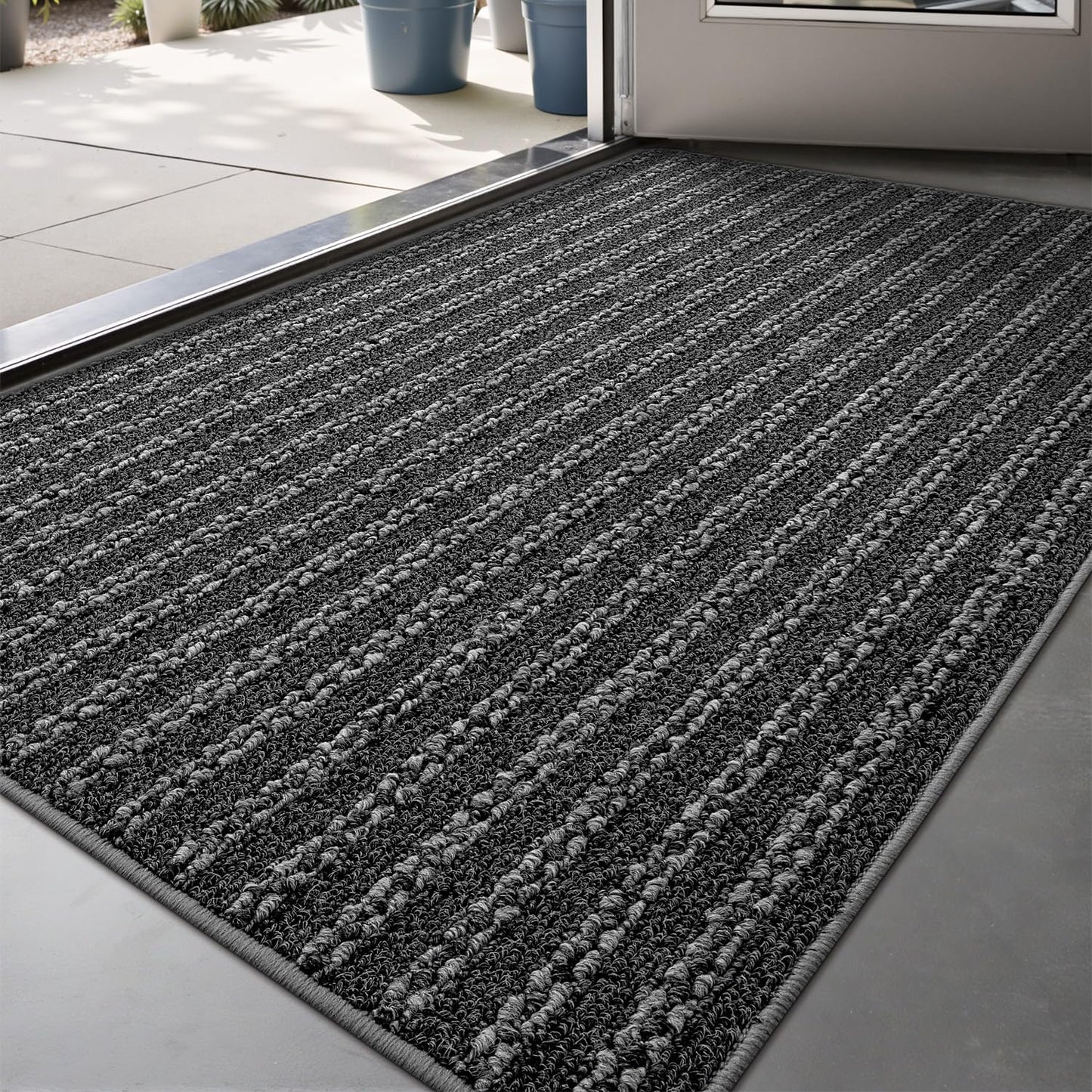 LUMI Ultra Thin Door Mat Indoor Entrance, Washable Entryway Mat with Non Slip Rubber Backing, Stain&Fade Resistant Doormat for Floor, Hallway, Porch, 20"x32", Grey Line