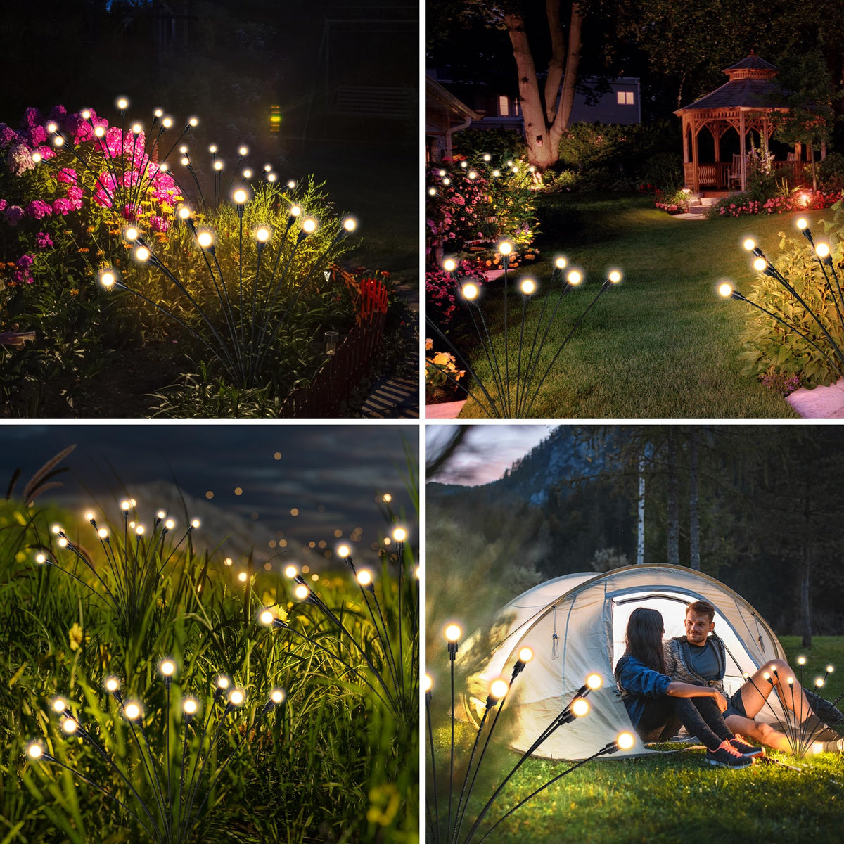 SUNCKET Solar Lights Outdoor Decoration, Waterproof Xmas Outdoor Lights Decor for Yard, Patio, Garden, and Front Porch, 60 LEDs Swing with The Wind (6 Pack, Warm White)
