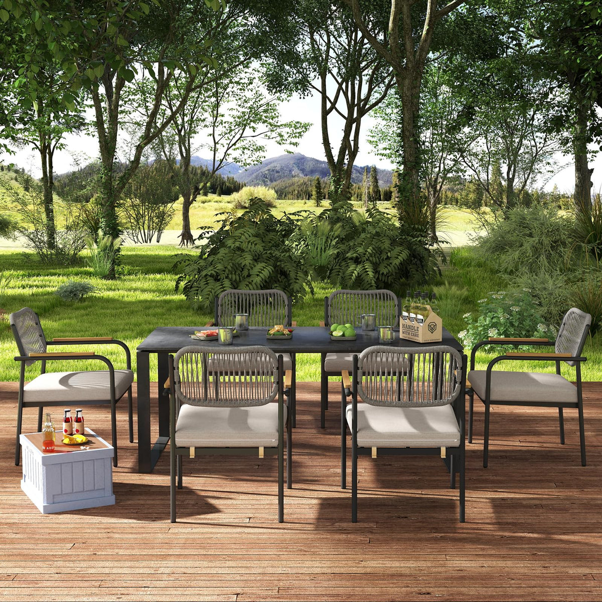 DAYAOUTDOOR Patio Dining Chairs Set of 4, Modern Outdoor Dining Set with Contrasting Design, Rope Dining Chair with Armrest, Patio Kitchen Chairs Set, Patio Furniture for Porch, Deck, Poolside, Beige
