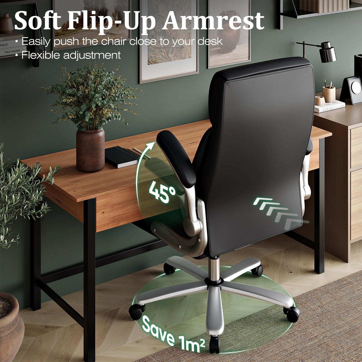 NexHut Executive Office Chair, Ergonomic Desk Chair, 500lbs Heavy Duty Comfy Computer Chair with Adjustable Lumbar Support, Flip-up Arms, Wide Thick Seat, High Back Office Chair for Back Pain