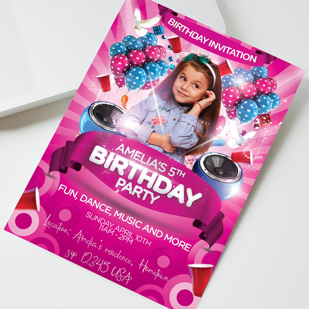 Megapolis Customized Birthday Invitations with Picture for Girls, Birthday Invitations for Girls Party with Photo, Personalized Invitation Cards (for girls)