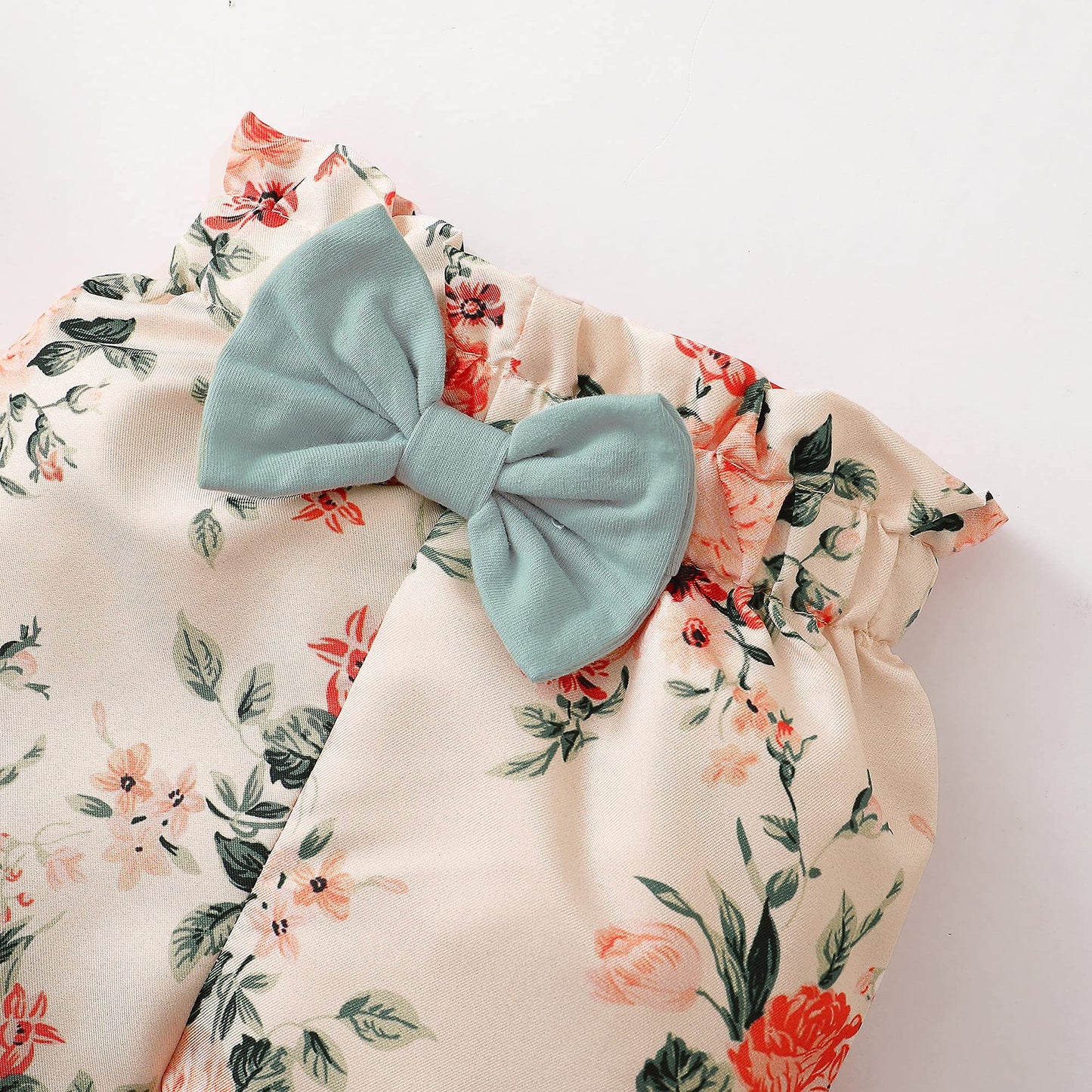 SUNNY PIGGY Baby Girl Clothes Newborn Outfit Infant Winter Fall One Piece Set Letter Print Flower Pants Set Long Sleeve Romper Baby Girl's Clothing with Headband 3-6 Months Green 4PCS