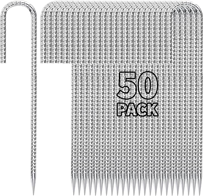 Besitu 12 inch Fence Stakes Heavy Duty 50-Pack J Hook Rebar Ground Stakes Anchor Galvanized Tent Stakes for Outdoor Decorations Inflatables Metal Stakes for Wire Fencing