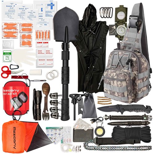 Emergency Survival Kit with First Aid Gears and Supplies - EDC Go Bugout Bag - Get Home Backpack for Camping Outdoor - Tactical Military Molle Pouch Grade - Gift for Man Woman (Army Blue)