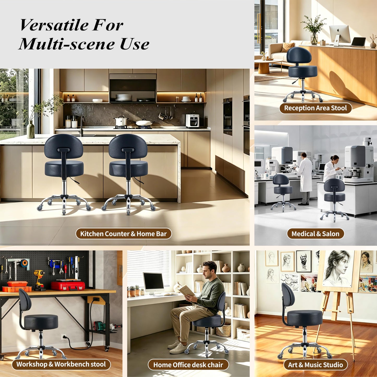 Ergonomic Drafting Stool with Backrest, 400LB Heavy Duty Hydraulic Stool, 19-25 Inch Adjustable Height Rolling Stool Chair with Lumbar Support for Standing Desk, Salon, Tattoo, Kitchen, Home Office