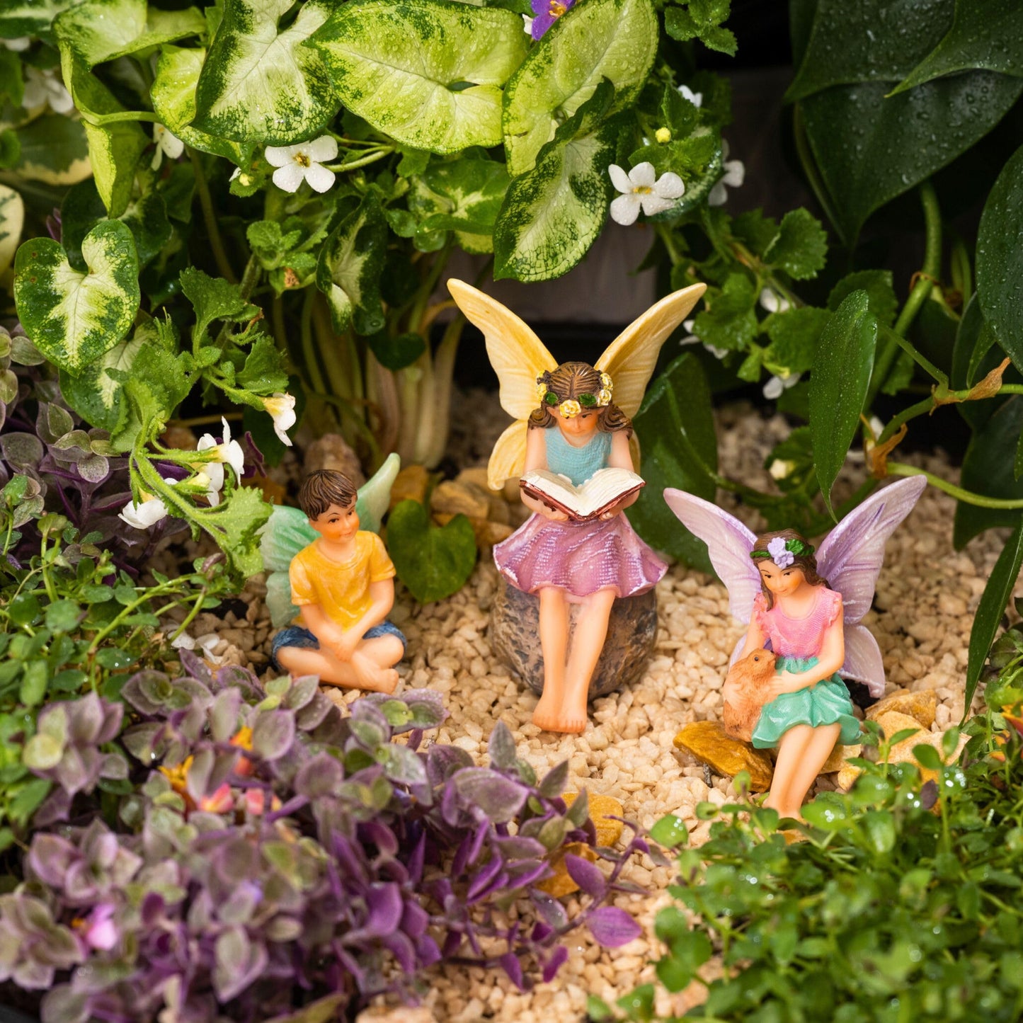 PRETMANNS Fairy Garden House Kit – Complete with Accessories, House 9” High with Door That Opens & Fairies for Outdoor Gardens – 4 Pieces